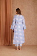 Powder Blue Cotton Dobby Cotton Hand Block kurta & palazzo With Kota Doriya Dupatta