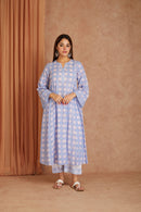 Powder Blue Cotton Dobby Cotton Hand Block kurta & palazzo With Kota Doriya Dupatta