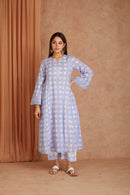Powder Blue Cotton Dobby Cotton Hand Block kurta & palazzo With Kota Doriya Dupatta