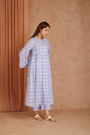 Powder Blue Cotton Dobby Cotton Hand Block kurta & palazzo With Kota Doriya Dupatta