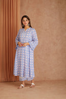 Powder Blue Cotton Dobby Cotton Hand Block kurta & palazzo With Kota Doriya Dupatta