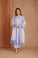 Powder Blue Cotton Dobby Cotton Hand Block kurta & palazzo With Kota Doriya Dupatta