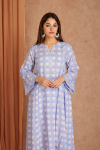 Powder Blue Cotton Dobby Cotton Hand Block kurta & palazzo With Kota Doriya Dupatta