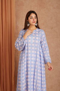 Powder Blue Cotton Dobby Cotton Hand Block kurta & palazzo With Kota Doriya Dupatta