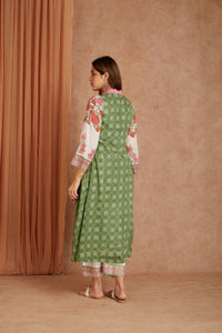 Olive Rose Garden Cotton Munga Hand Block Printed Kurta Set with Kota Doriya Dupatta