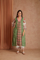 Olive Rose Garden Cotton Munga Hand Block Printed Kurta Set with Kota Doriya Dupatta