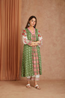 Olive Rose Garden Cotton Munga Hand Block Printed Kurta Set with Kota Doriya Dupatta