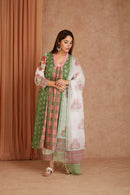 Olive Rose Garden Cotton Munga Hand Block Printed Kurta Set with Kota Doriya Dupatta