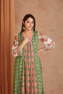 Olive Rose Garden Cotton Munga Hand Block Printed Kurta Set with Kota Doriya Dupatta