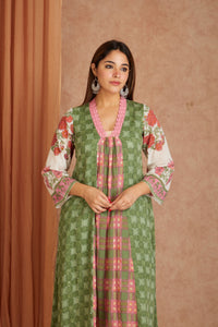 Olive Rose Garden Cotton Munga Hand Block Printed Kurta Set with Kota Doriya Dupatta