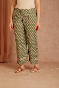 Sage Pink Hand Block Printed Cotton Kurta Palazzo Set with Kota Doriya Dupatta