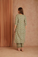 Sage Pink Hand Block Printed Cotton Kurta Palazzo Set with Kota Doriya Dupatta