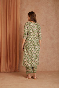 Sage Pink Hand Block Printed Cotton Kurta Palazzo Set with Kota Doriya Dupatta