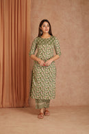 Sage Pink Hand Block Printed Cotton Kurta Palazzo Set with Kota Doriya Dupatta