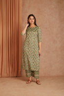Sage Pink Hand Block Printed Cotton Kurta Palazzo Set with Kota Doriya Dupatta
