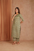 Sage Pink Hand Block Printed Cotton Kurta Palazzo Set with Kota Doriya Dupatta