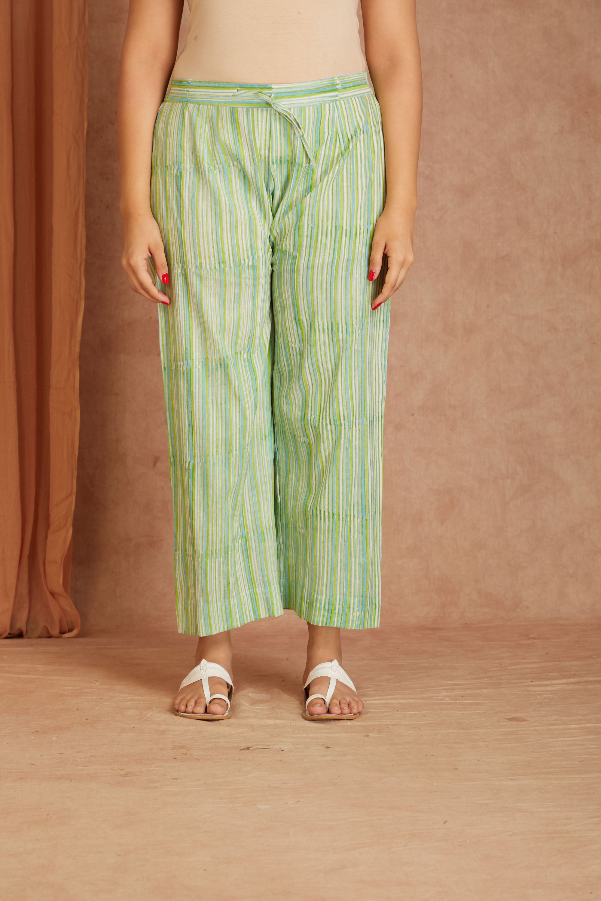 Blue Blossom White Hand Block Printed Cotton Dobby Kurta Palazzo Set with Kota Doriya Dupatta