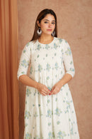 Blue Blossom White Hand Block Printed Cotton Dobby Kurta Palazzo Set with Kota Doriya Dupatta