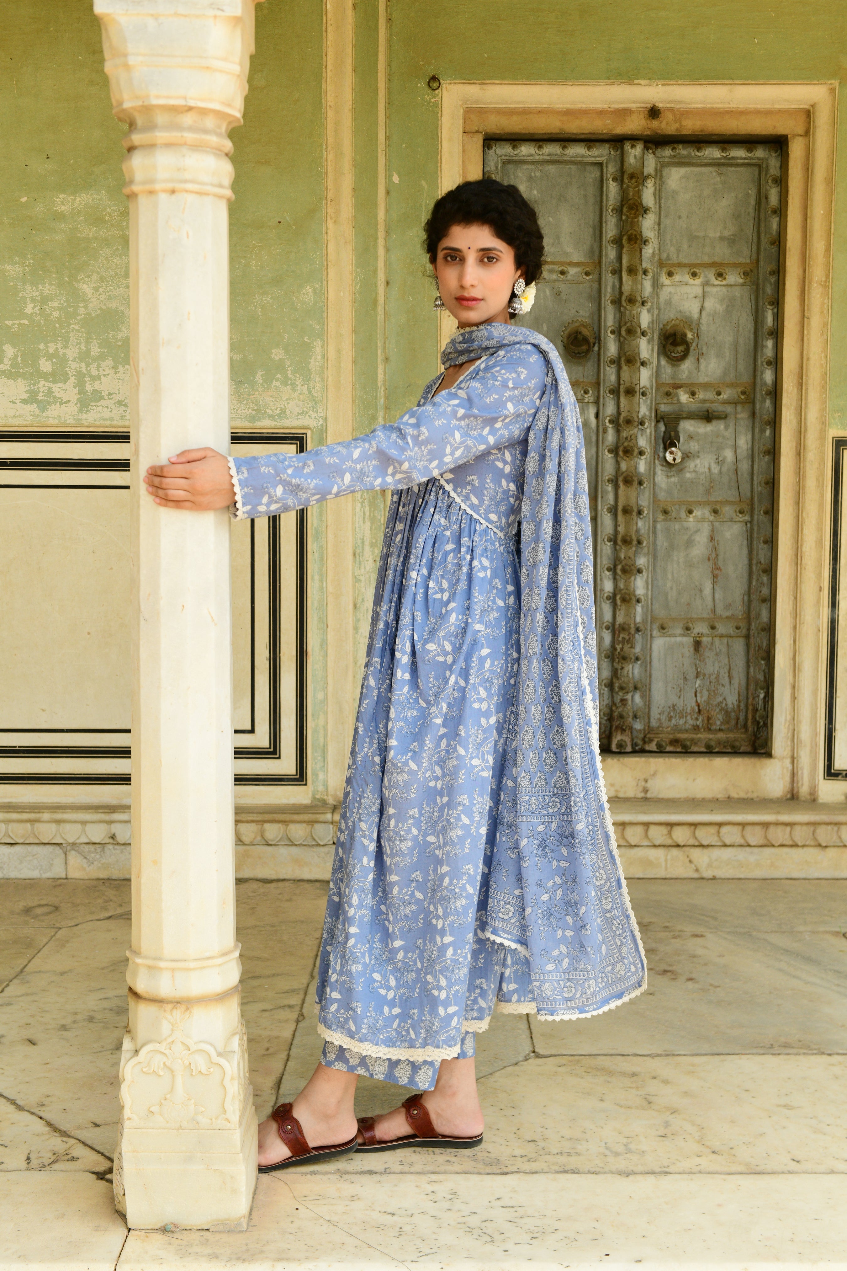 Aaravi Blue Hand Block Printed Suit Set - Shilpi Handicrafts