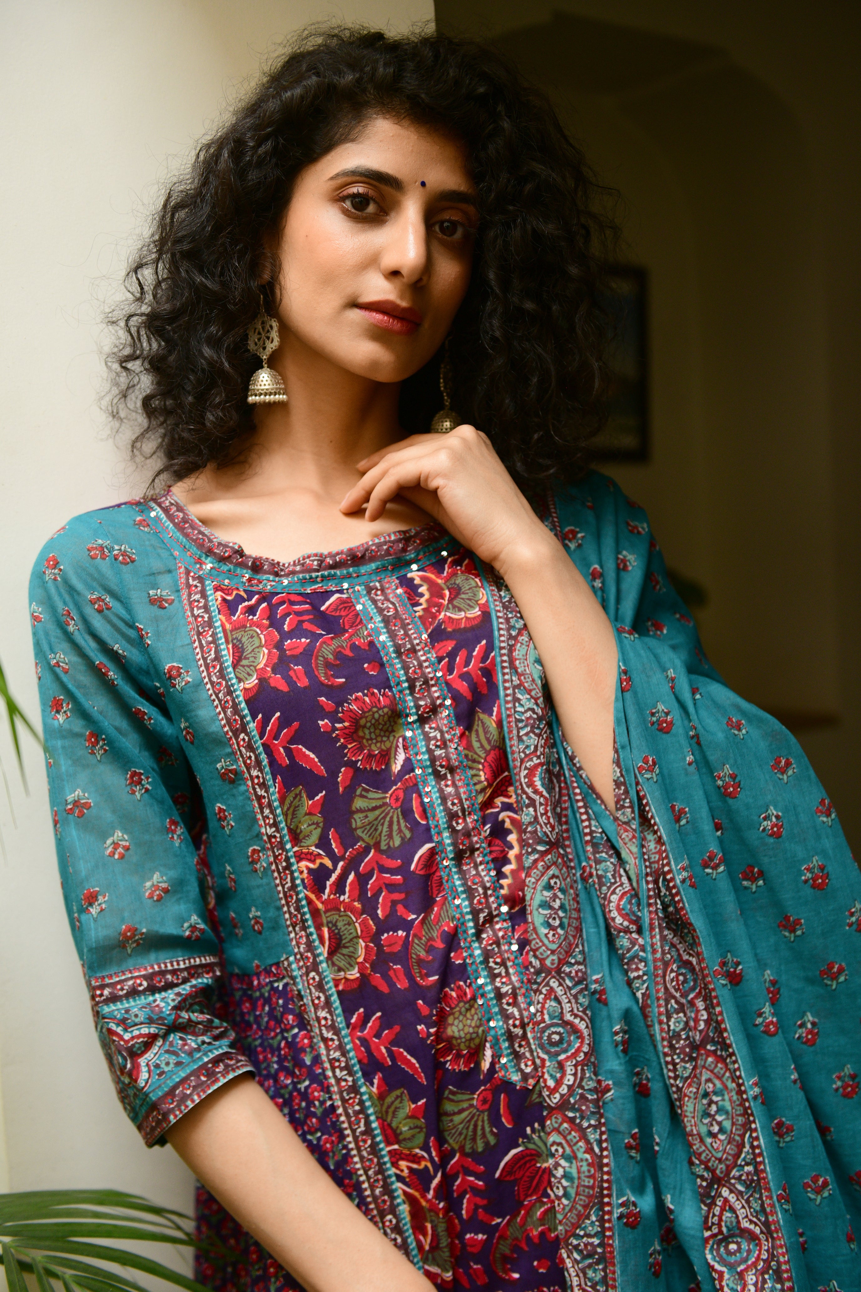 Aaravi Teal Hand Block Printed Cotton Suit Set - Shilpi Handicrafts