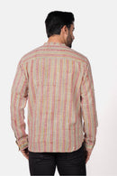 Men’s Brown Cotton Slub Hand Block Printed Shirt