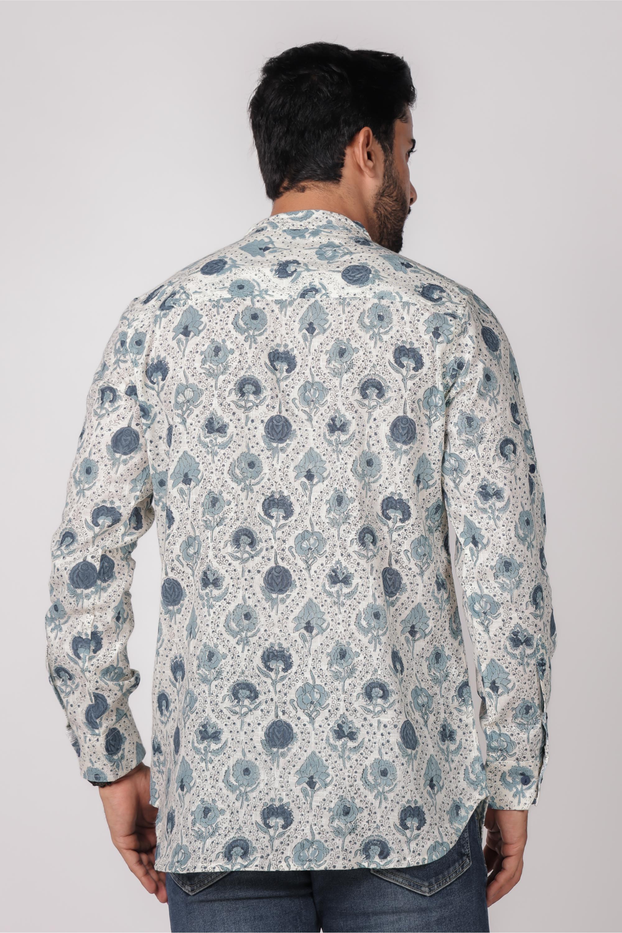 Men’s White Hand Block Printed Short Kurta