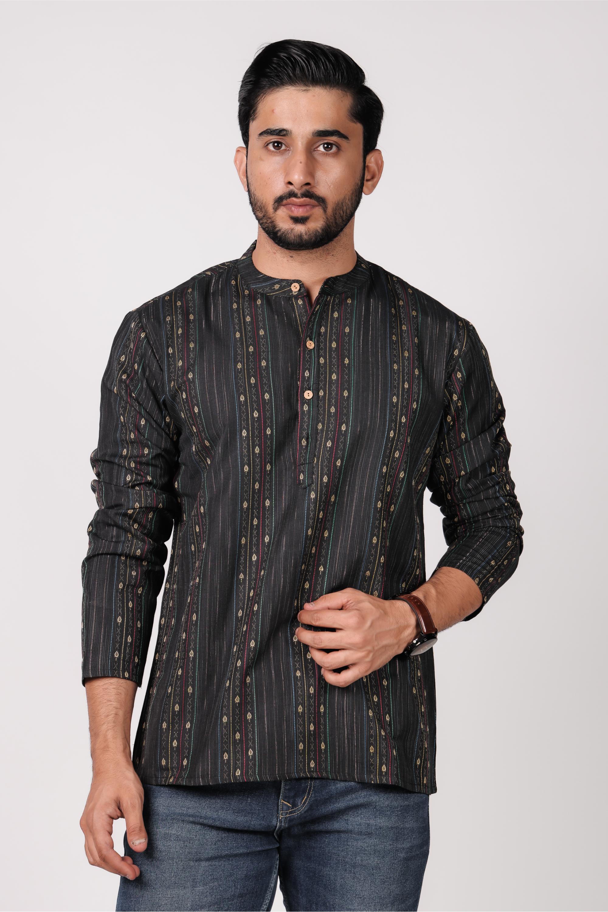 Classic Black Cotton Blend Short Kurta