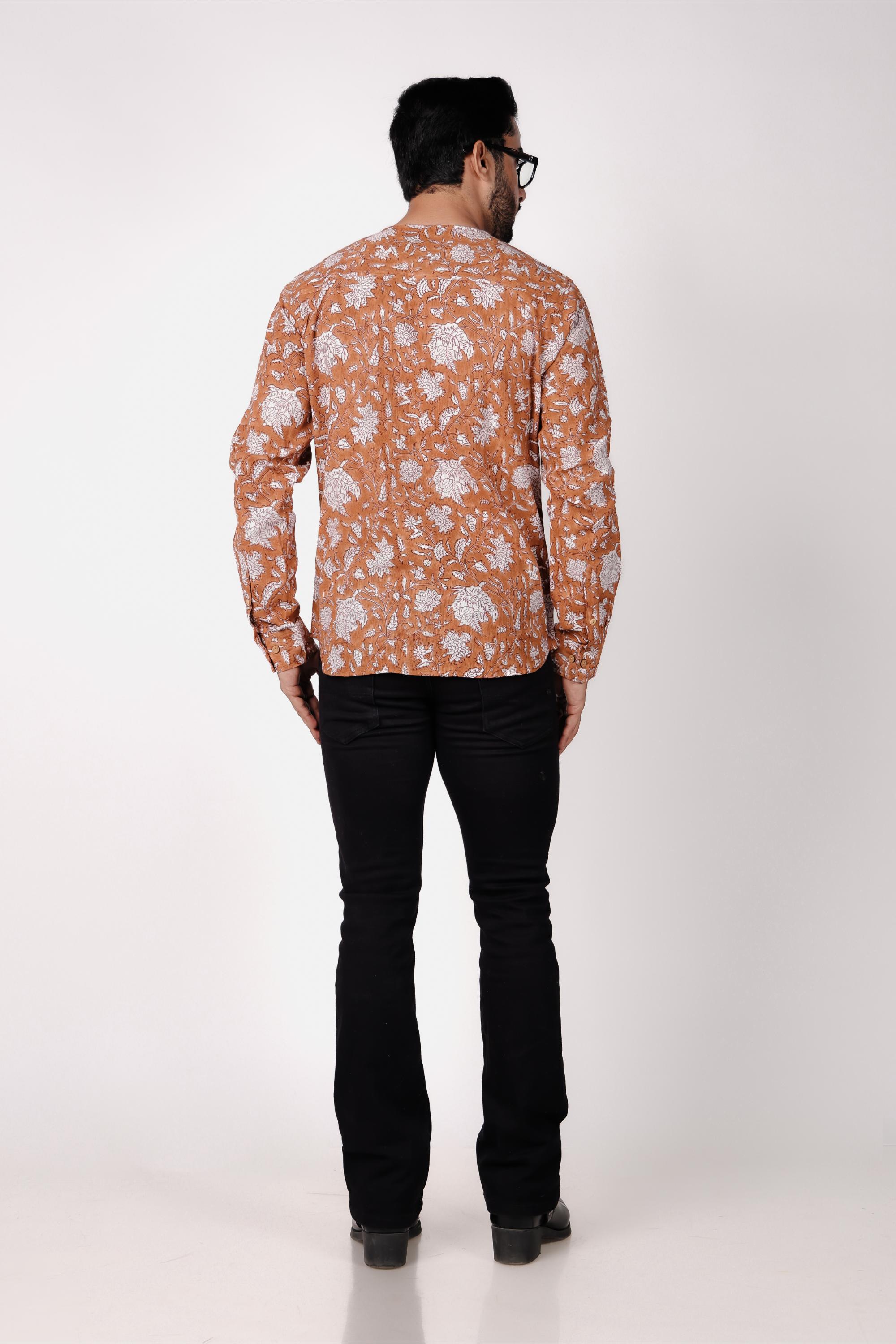 Men’s Hand Block Printed Cotton Slub Shirt