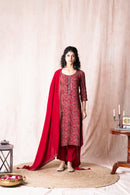 Red Block Printed Suit Set