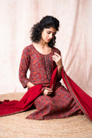 Red Block Printed Suit Set