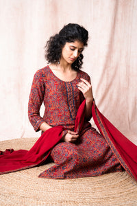 Red Block Printed Suit Set