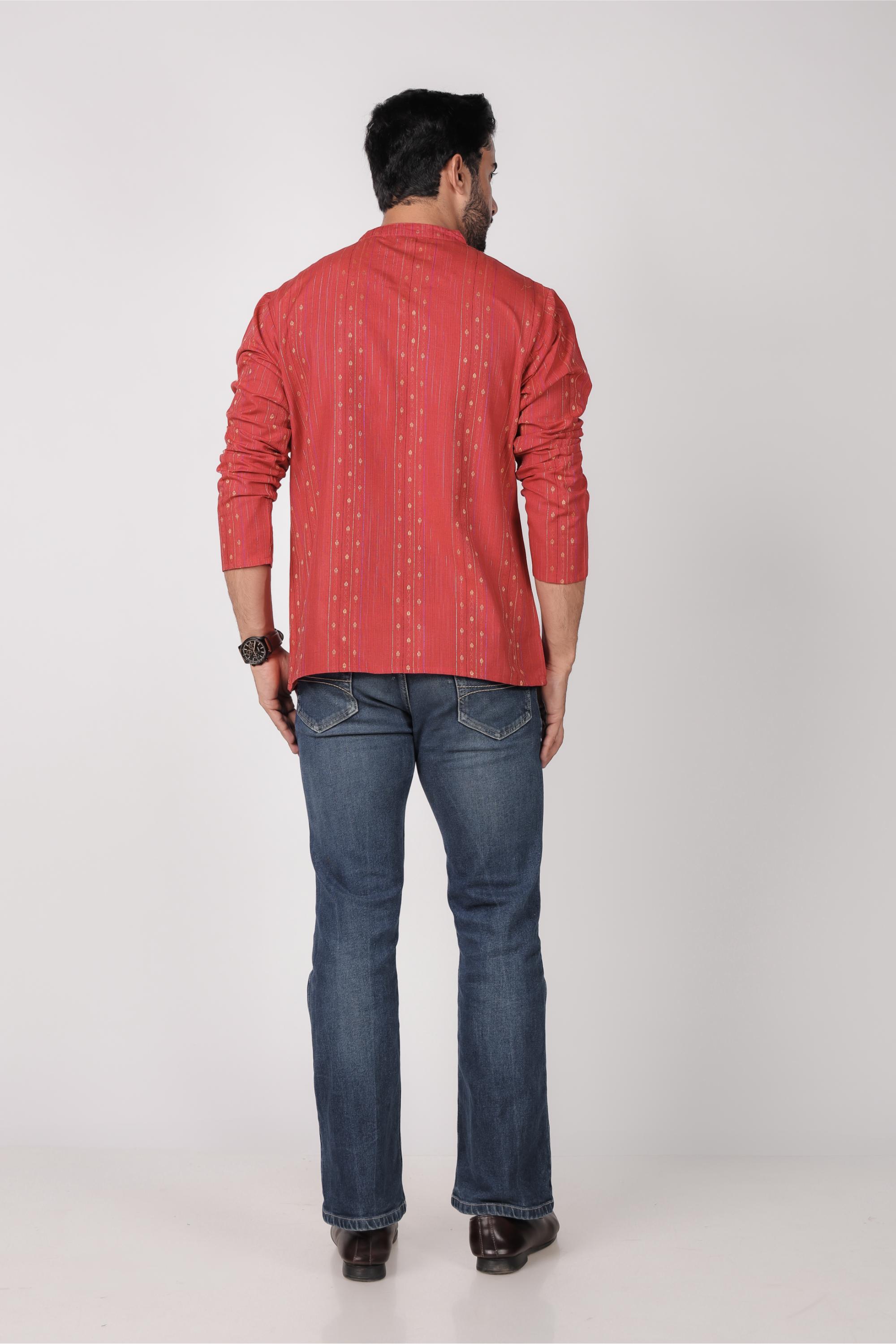 Classic Red Cotton Blend Short Kurta