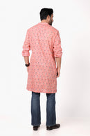 Men’s Hand Block Printed Cotton Slub Long Kurta