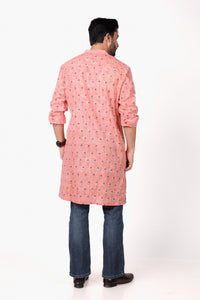Men’s Hand Block Printed Cotton Slub Long Kurta