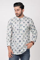 Men’s White Hand Block Printed Short Kurta