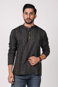 Classic Black Cotton Blend Short Kurta