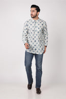 Men’s White Hand Block Printed Short Kurta