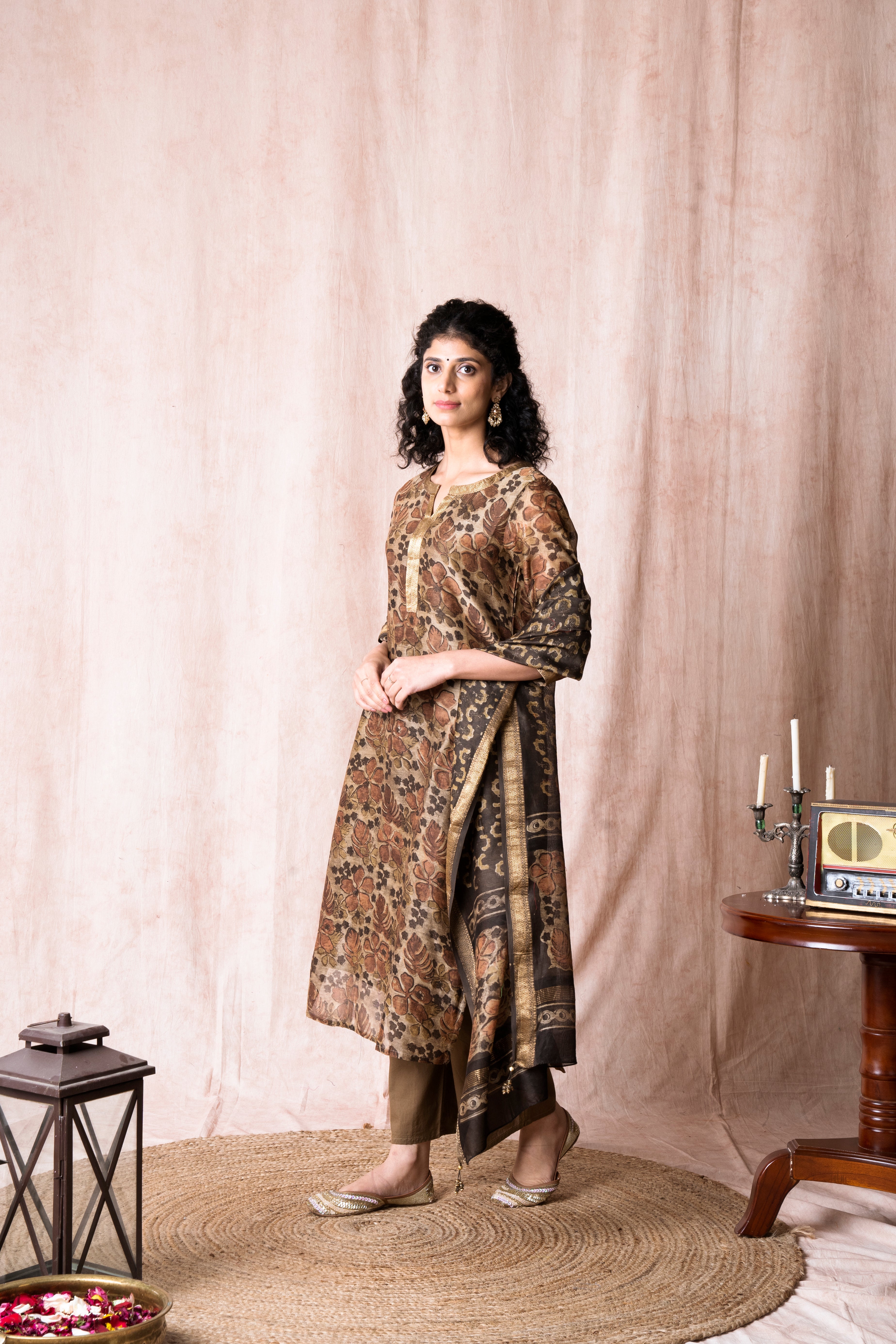 Brown Embroidered Suit Set