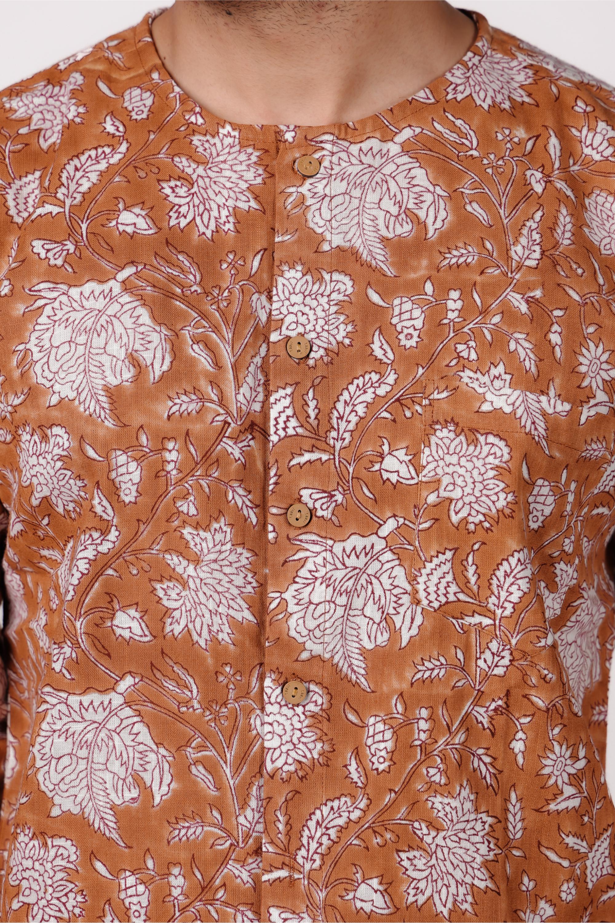 Men’s Hand Block Printed Cotton Slub Shirt