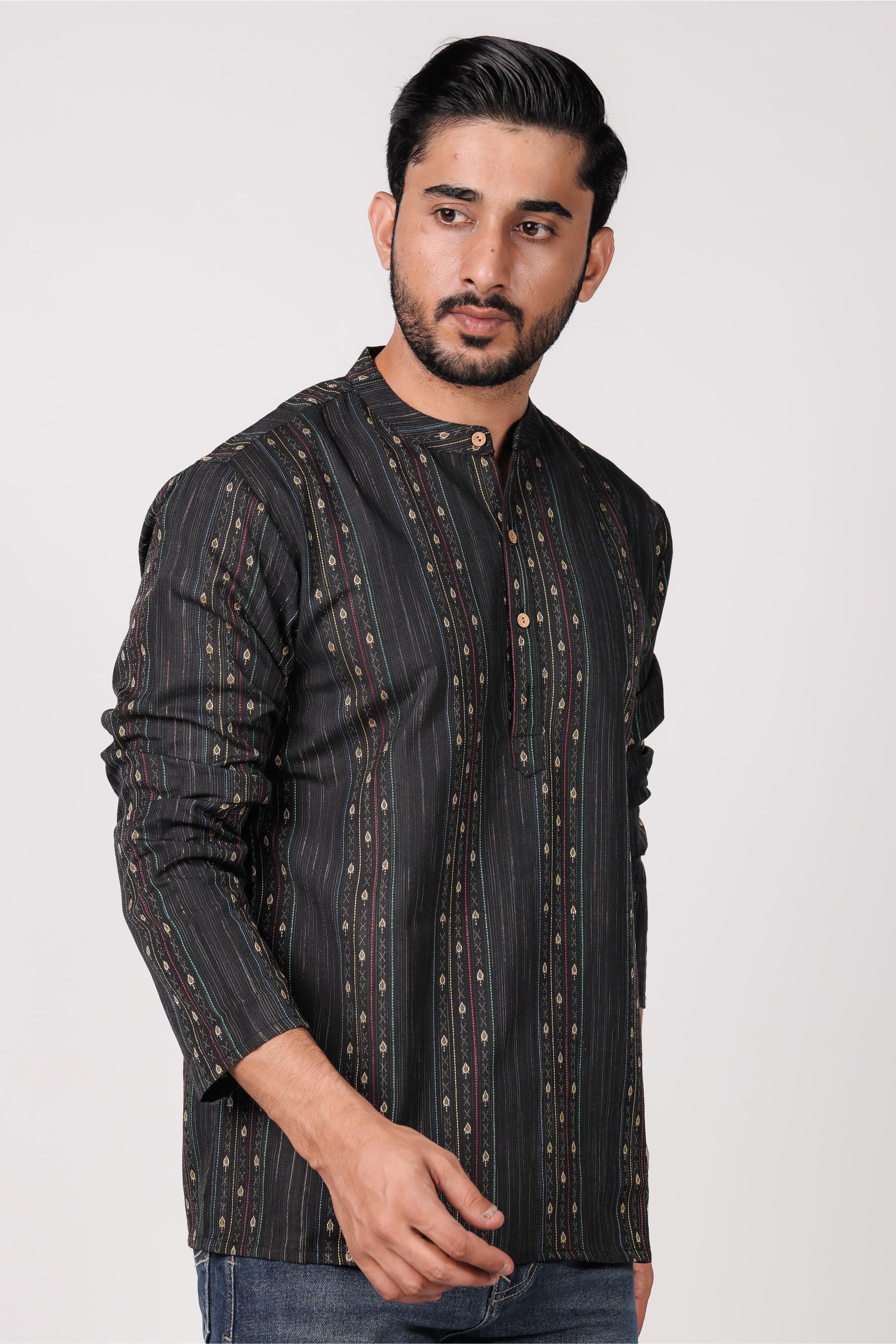 Classic Black Cotton Blend Short Kurta