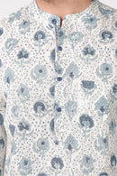 Men’s White Hand Block Printed Short Kurta