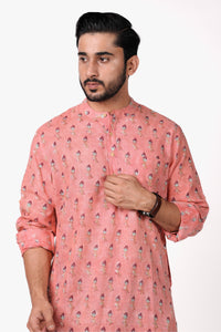 Men’s Hand Block Printed Cotton Slub Long Kurta