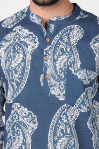 Men's Cotton Printed Short Kurta