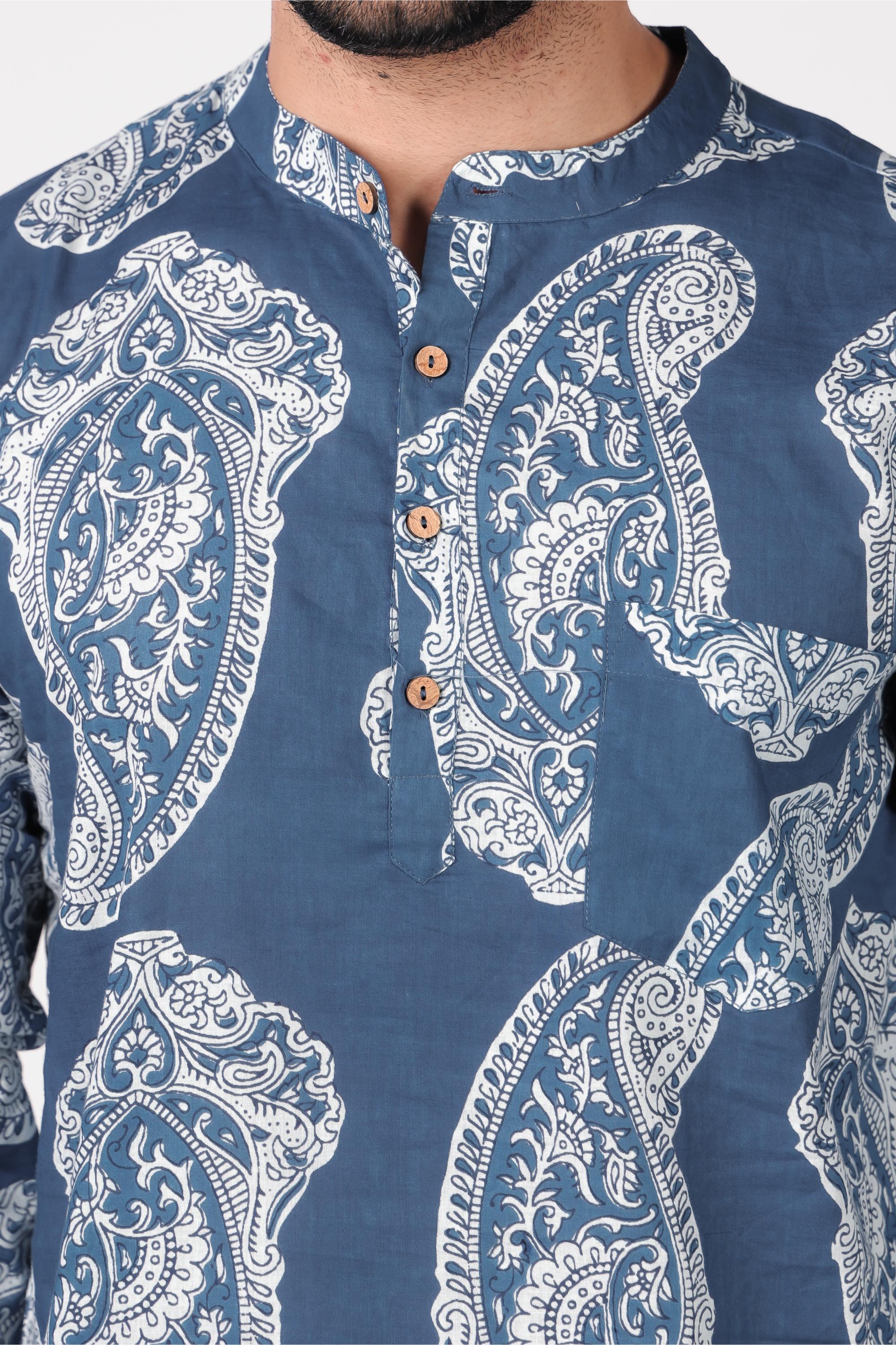 Men's Cotton Printed Short Kurta