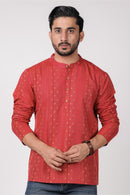 Classic Red Cotton Blend Short Kurta