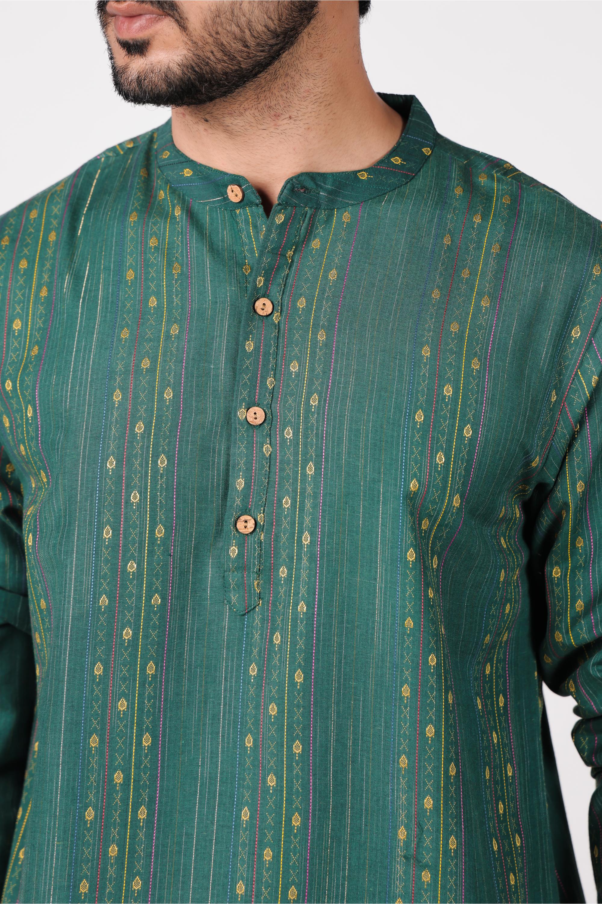 Classic Green Cotton Blend Short Kurta