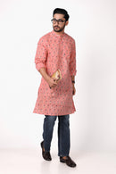Men’s Hand Block Printed Cotton Slub Long Kurta