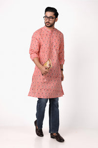 Men’s Hand Block Printed Cotton Slub Long Kurta