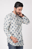 Men’s White Hand Block Printed Short Kurta