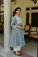 Hand-block Printed Grey Kurta With Pant - Shilpi Handicrafts